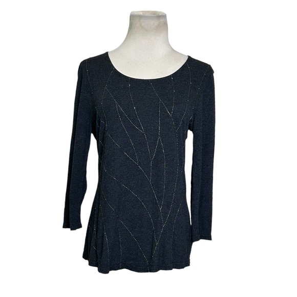 Coldwater Creek gray embellished 3/4 sleeves casual top size Small - Picture 8 of 10